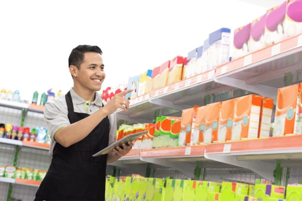 Stocked supermarket shelf